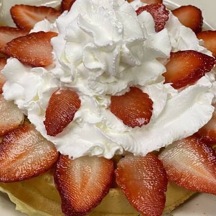 Waffle With Fresh Strawberry & Whipped Cream.